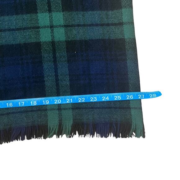 Plaid Blanket Scarf Wrap Blue Green Fringed 54x52 Acrylic Soft Cozy Versatile - Picture 6 of 8